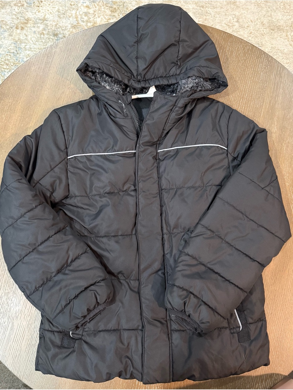 Swiss Tech Black Hooded Puffer Jacket with Reflective Trim